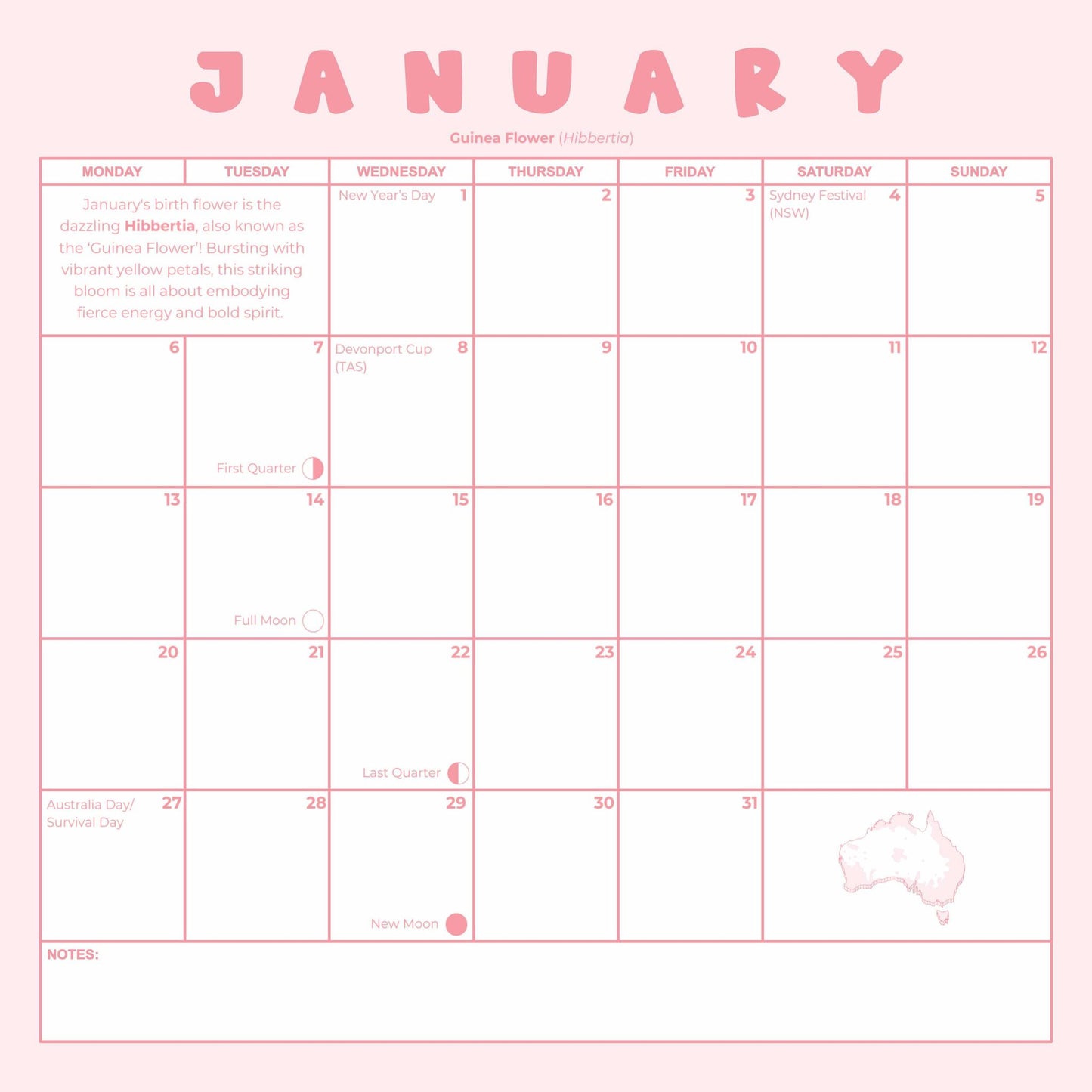 2025 Australian Native Birth Month Flowers Calendar