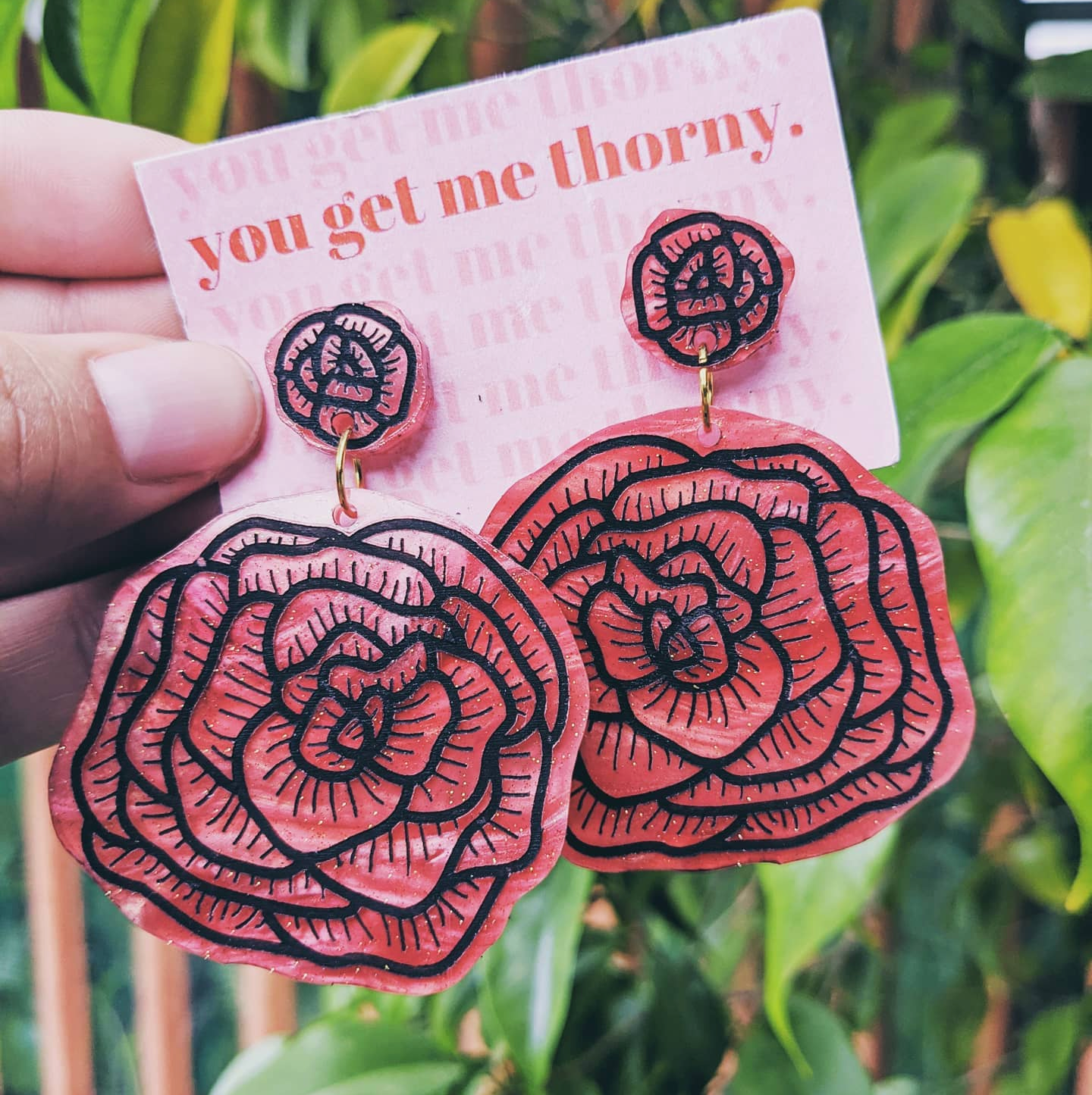 Large Red Rose Earrings