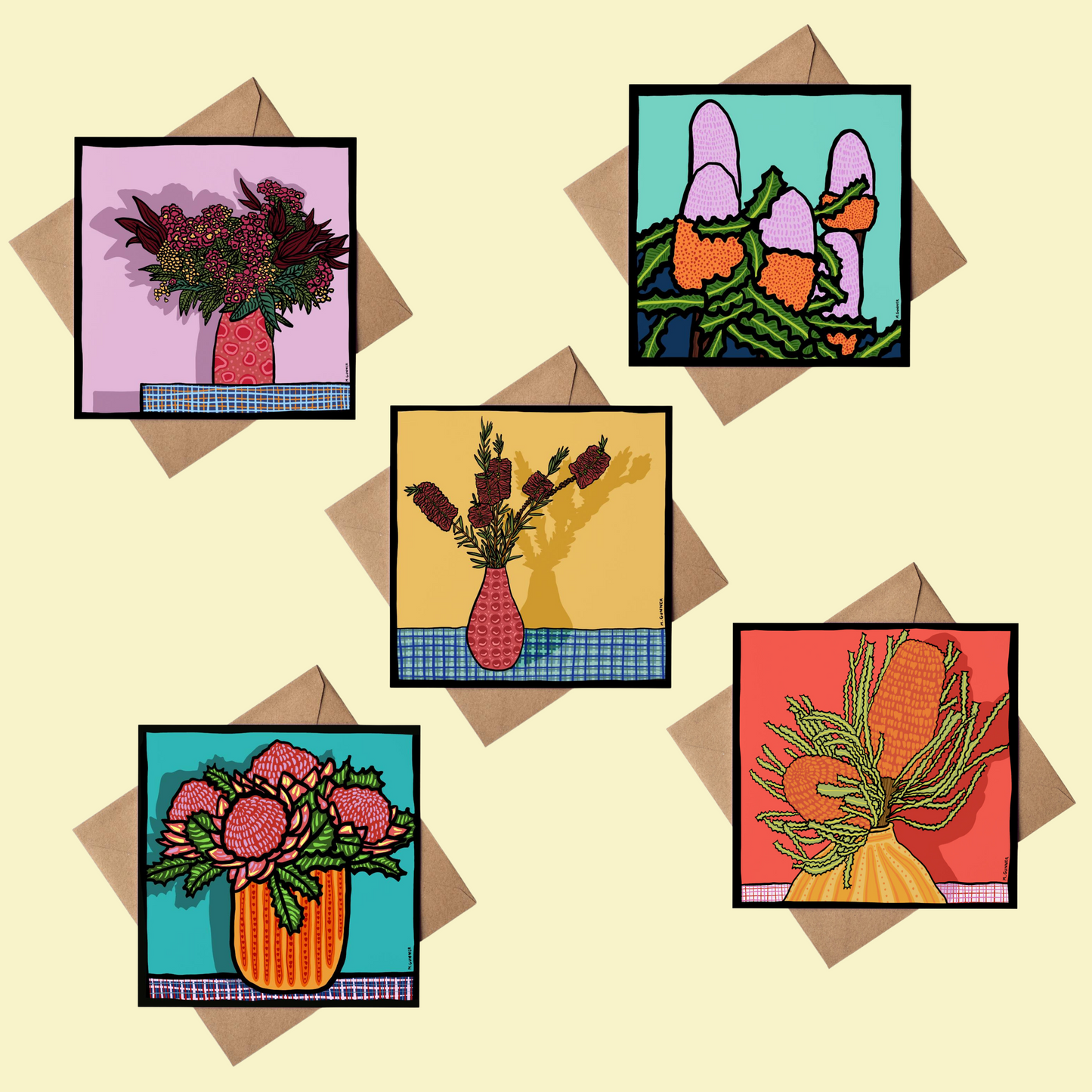 'Pop Floral' Square Greeting Cards Packs