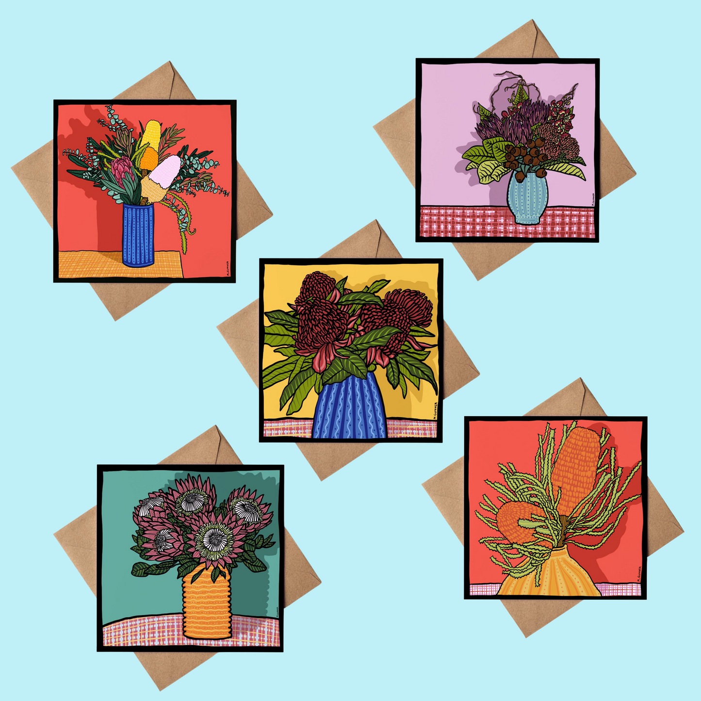 'Pop Floral' Square Greeting Cards Packs