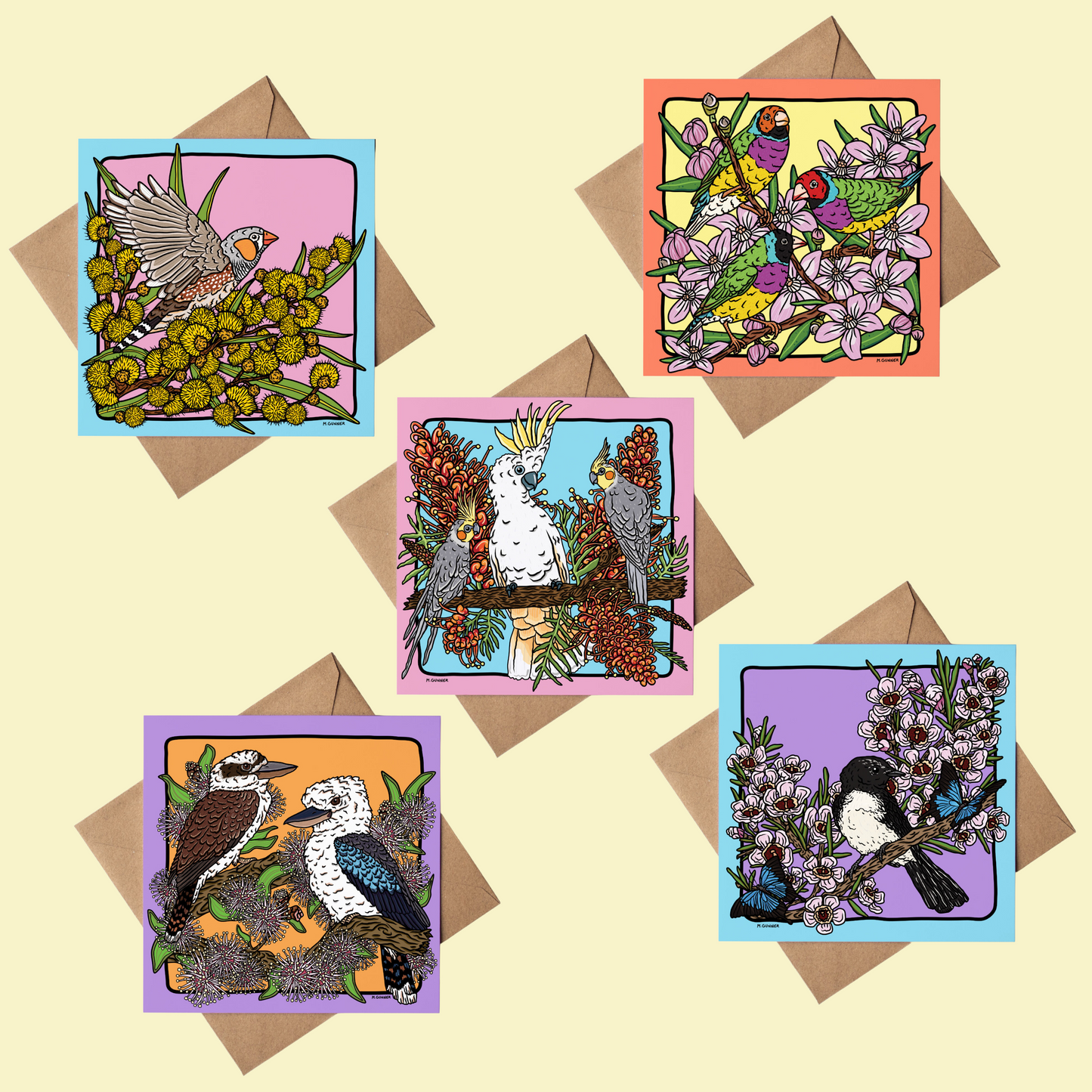 'Australian Backyard Birds' Square Greeting Card Packs