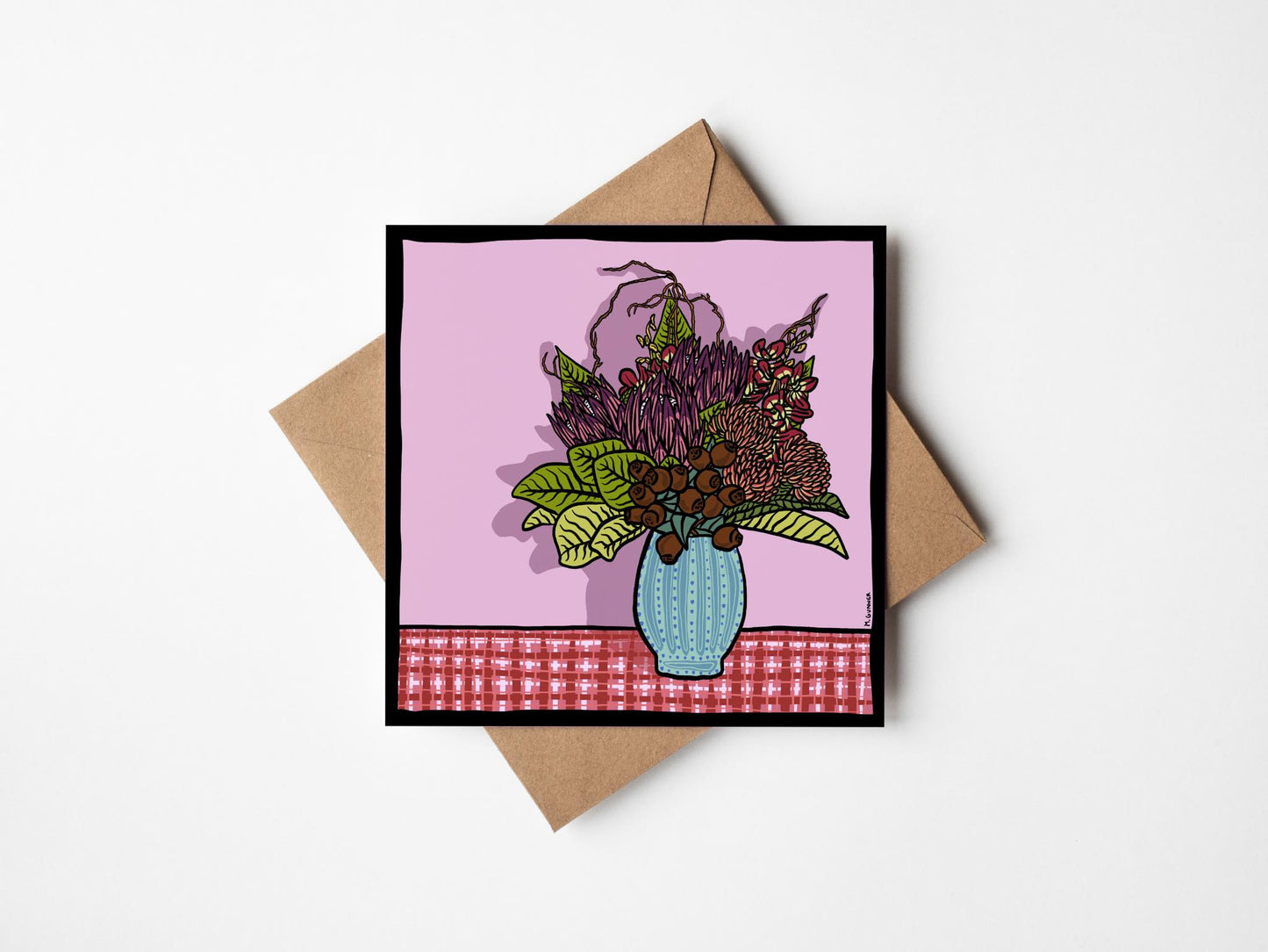 'Bouquet in Vase #3' Square Greeting Card