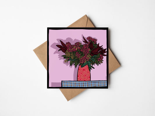 'Bouquet in Vase #2' Square Greeting Card