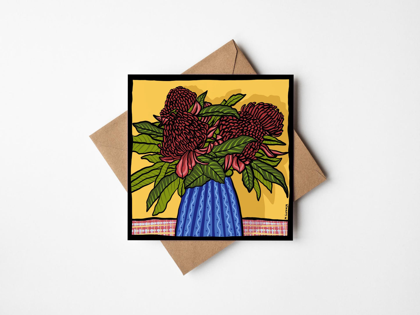 'Waratahs In Vase #2' Square Greeting Card