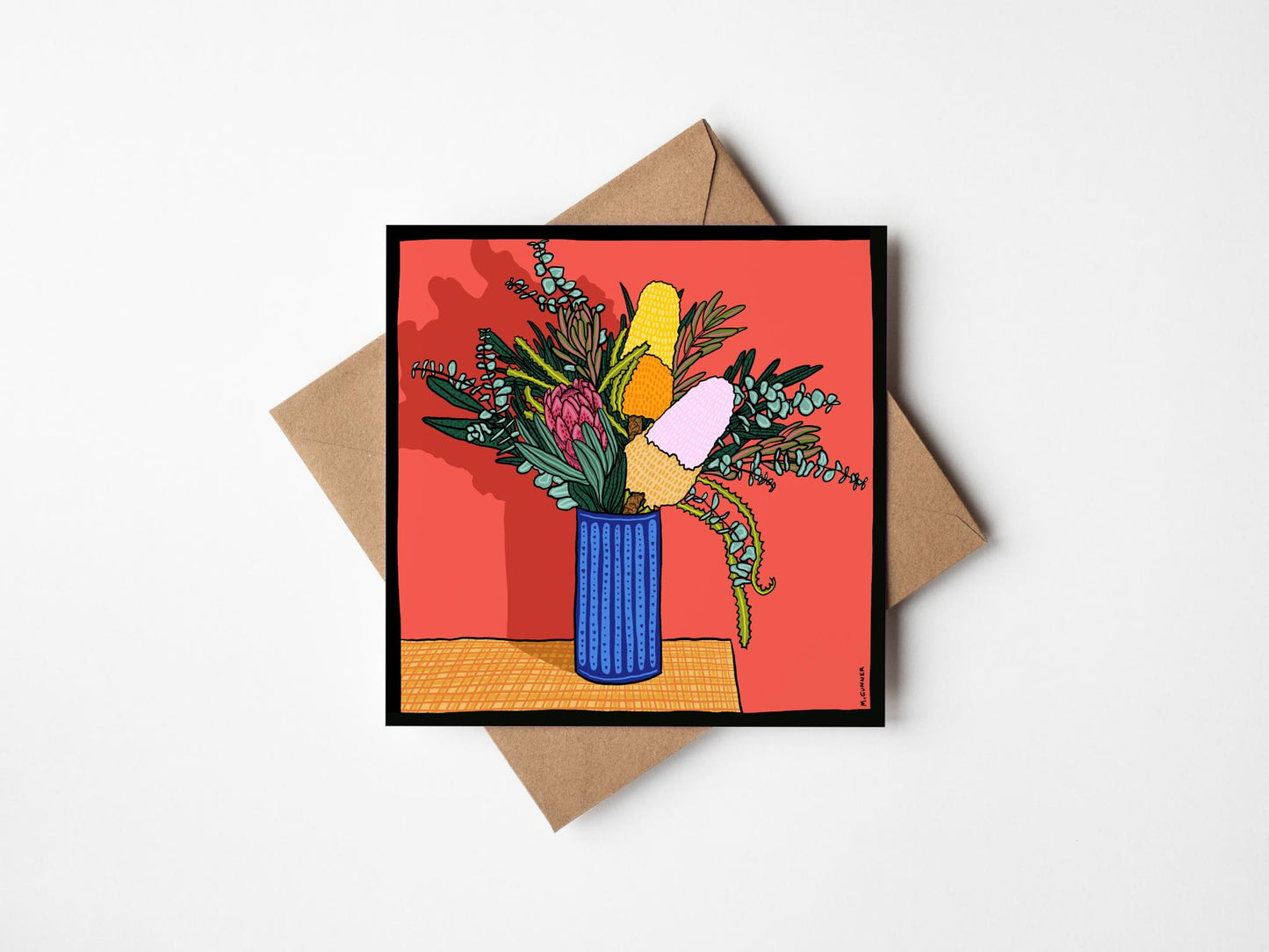 'Bouquet in Vase #1' Square Greeting Card