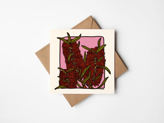 'Bottle Brushes' Square Greeting Card