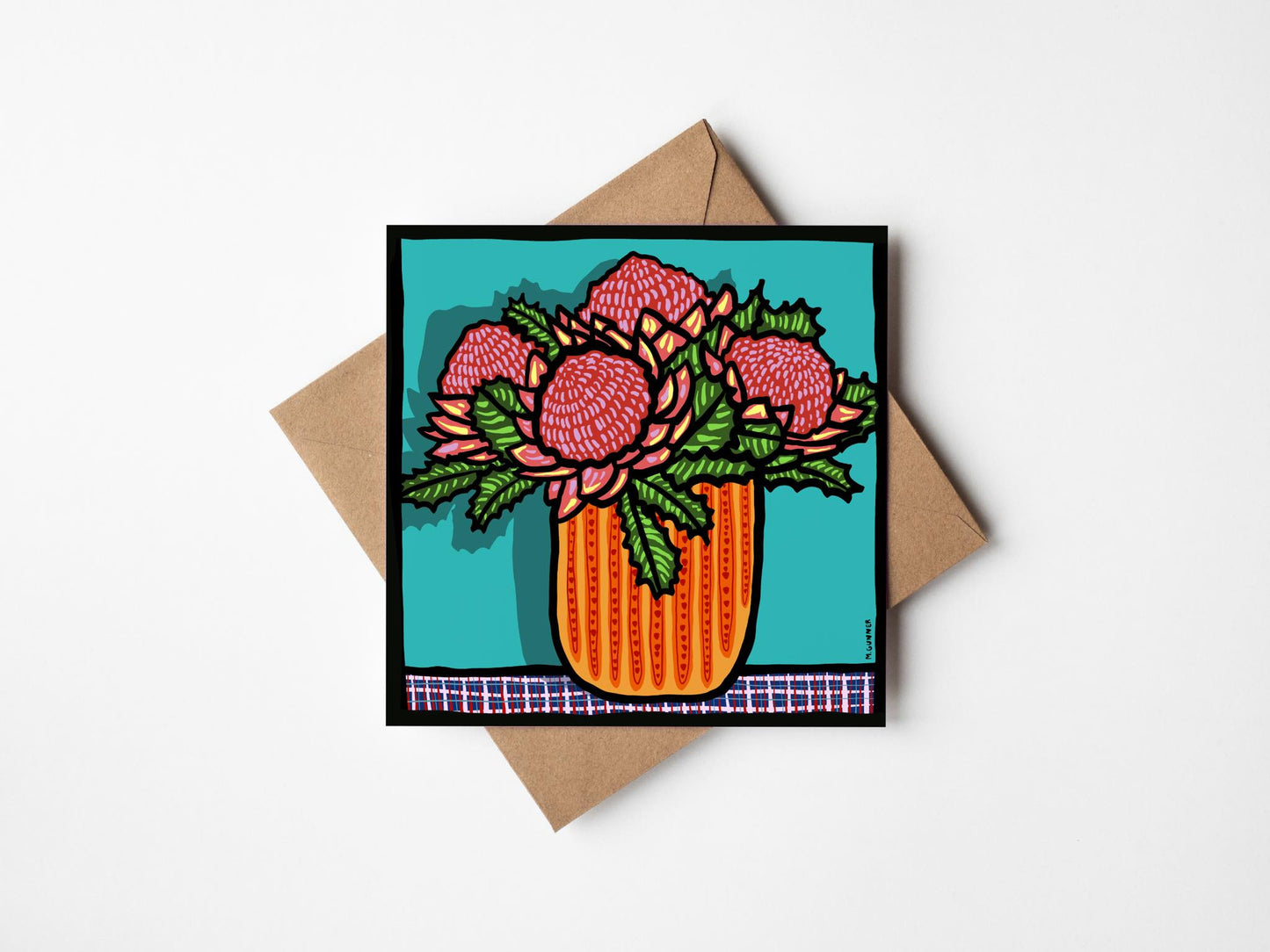 'Waratahs In Vase #1' Square Greeting Card