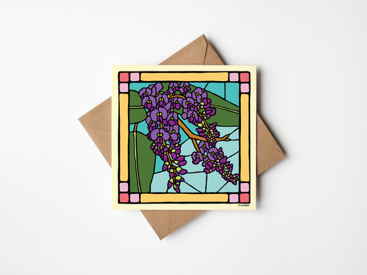 Stained Glass 'Purple Coral Pea' Square Greeting Card