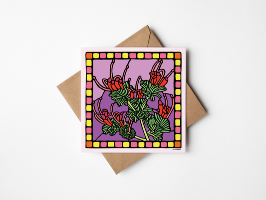 Stained Glass 'Woolly Bush' Square Greeting Card