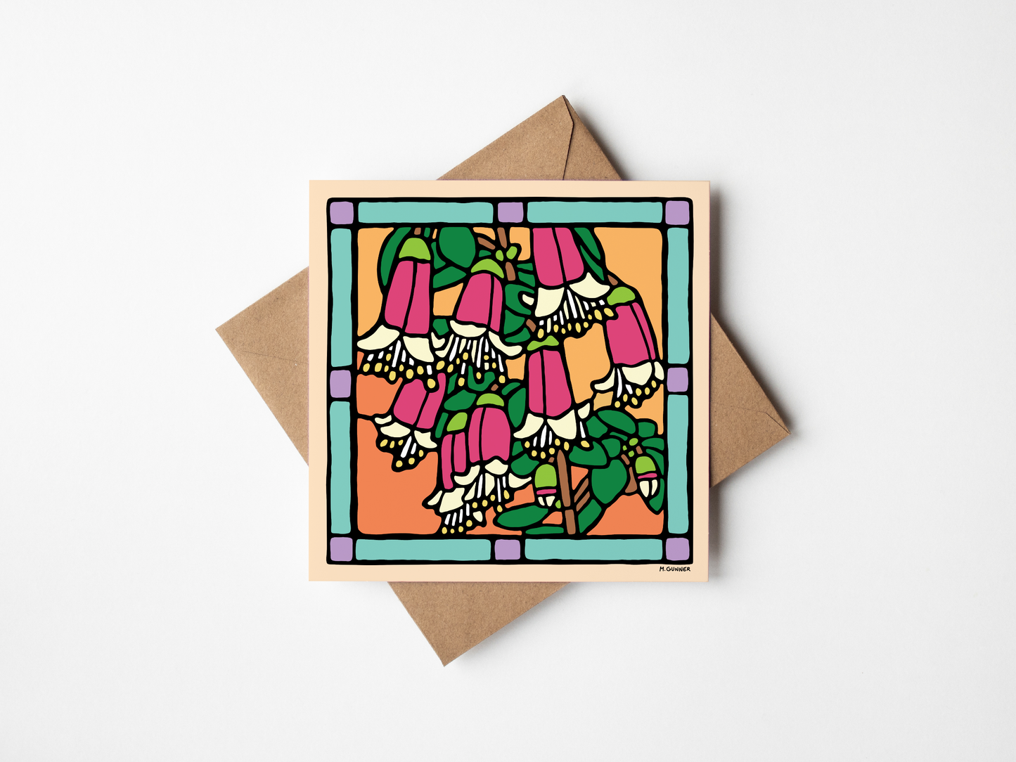 Stained Glass 'Native Fuchsia' Square Greeting Card