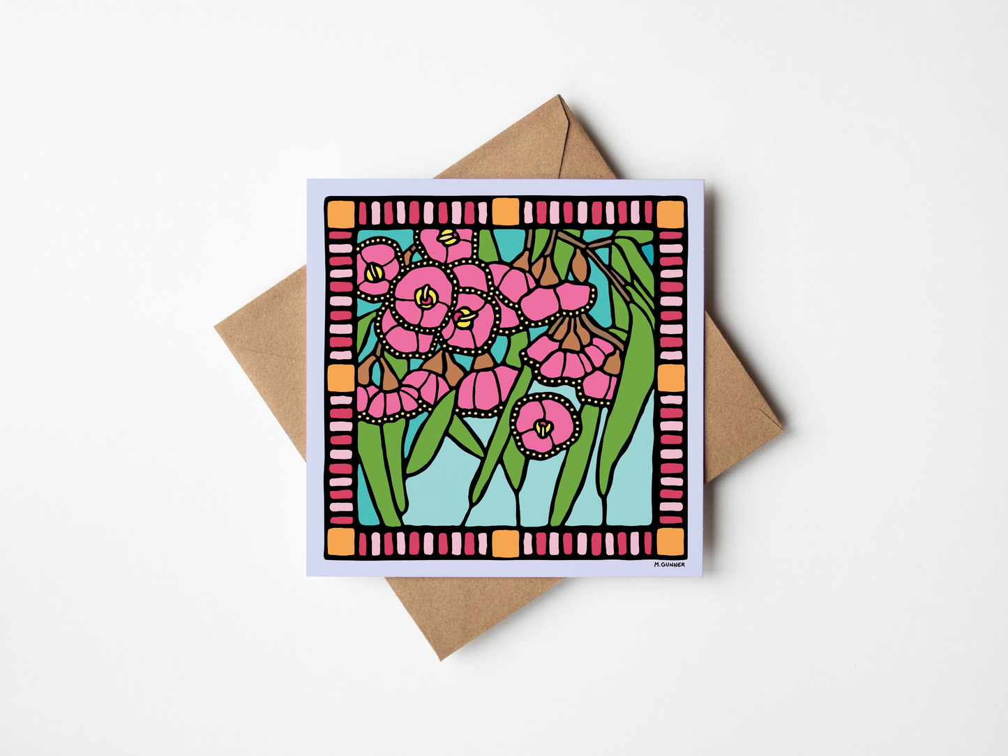 Stained Glass 'Flowering Gums' Square Greeting Card