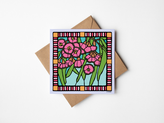 Stained Glass 'Flowering Gums' Square Greeting Card