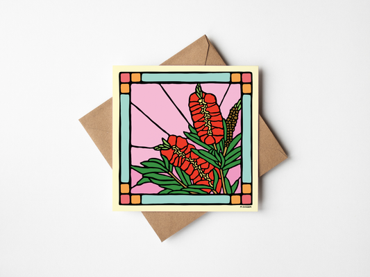 Stained Glass 'Bottlebrush' Square Greeting Card