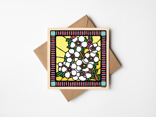 Stained Glass 'Tea Tree' Square Greeting Card