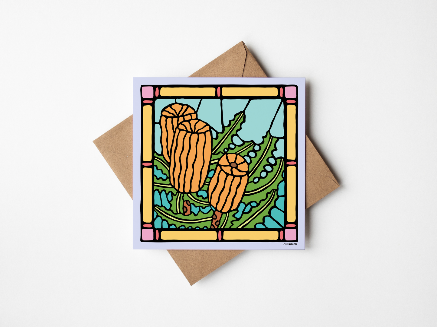 Stained Glass 'Banksia' Square Greeting Card