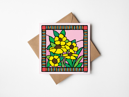 Stained Glass 'Guinea Flower' Square Greeting Card
