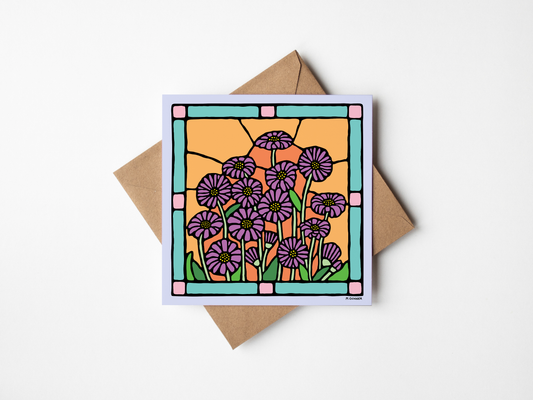 Stained Glass 'Cut-Leaf Daisy' Square Greeting Card