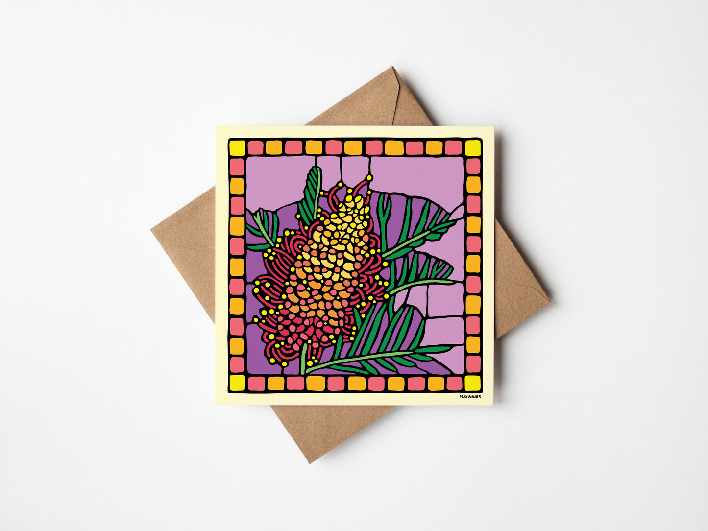 Stained Glass 'Spider Flower' Square Greeting Card