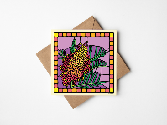 Stained Glass 'Spider Flower' Square Greeting Card