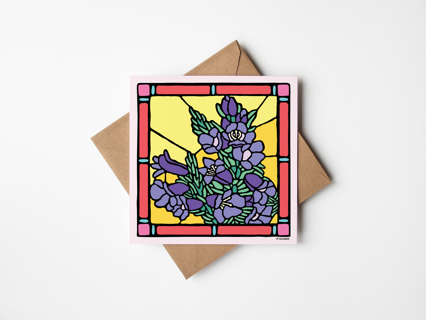 Stained Glass 'Emu Bush' Square Greeting Card