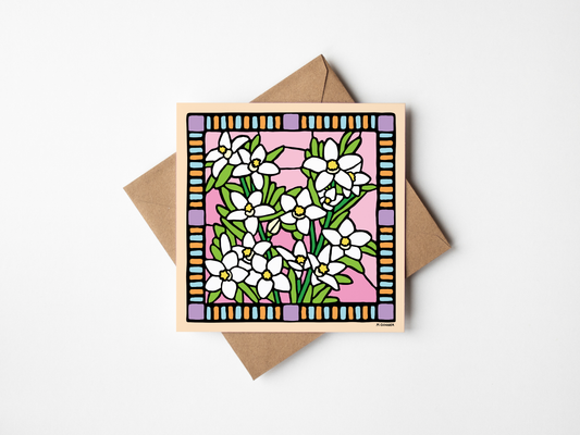Stained Glass 'Waxflower' Square Greeting Card