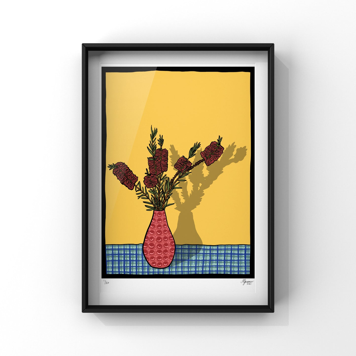 'Bottle Brushes in Vase' Art Print