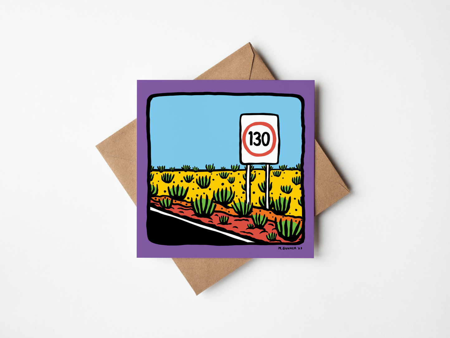 '130km Sign' Square Greeting Card