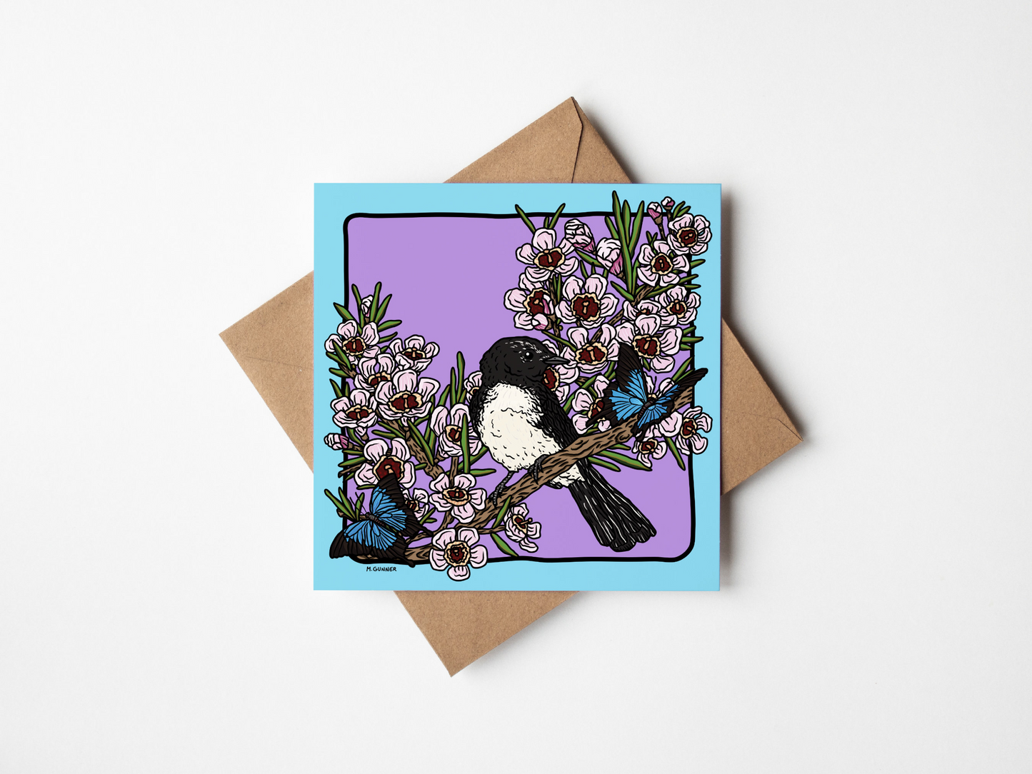 'Willie Wagtail' Square Greeting Card