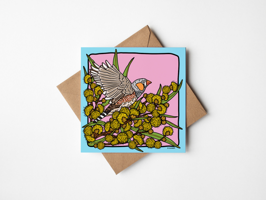 'Zebra Finch' Square Greeting Card