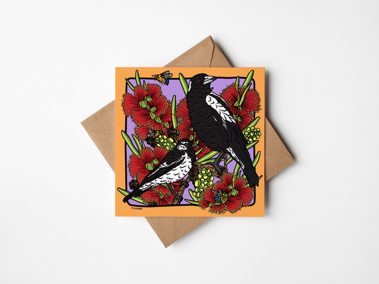 'Magpies' Square Greeting Card