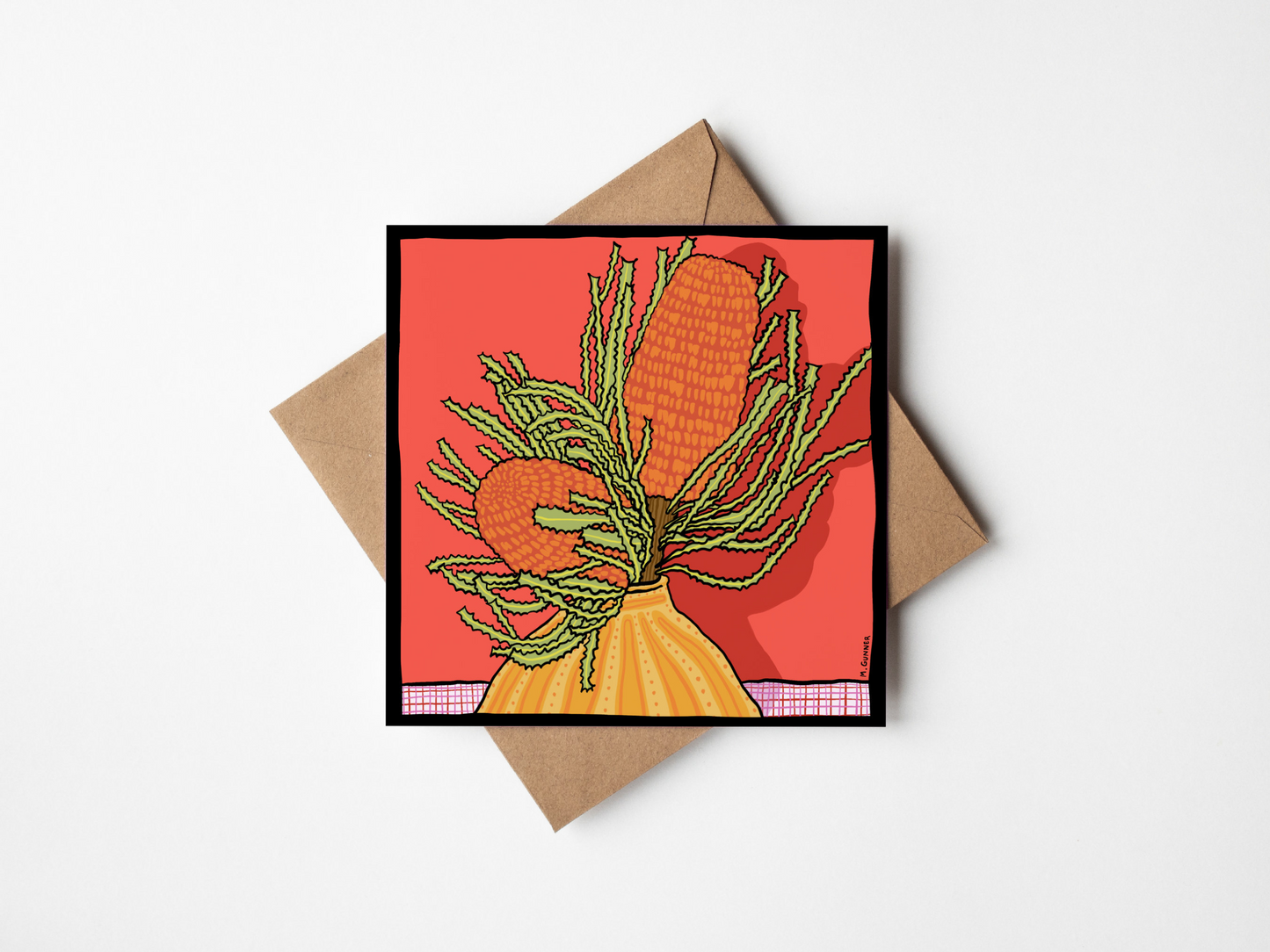 'Banksia in Vase' Square Greeting Card