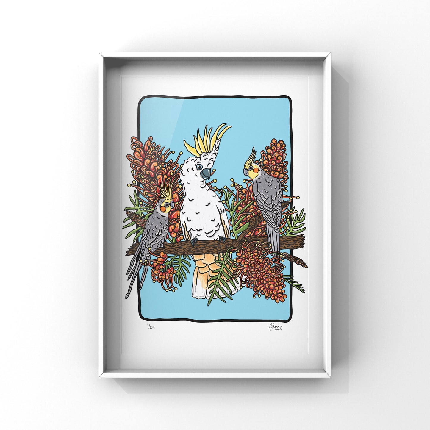 Sulphur Crested Cockatoo & Cockatiels Art Print